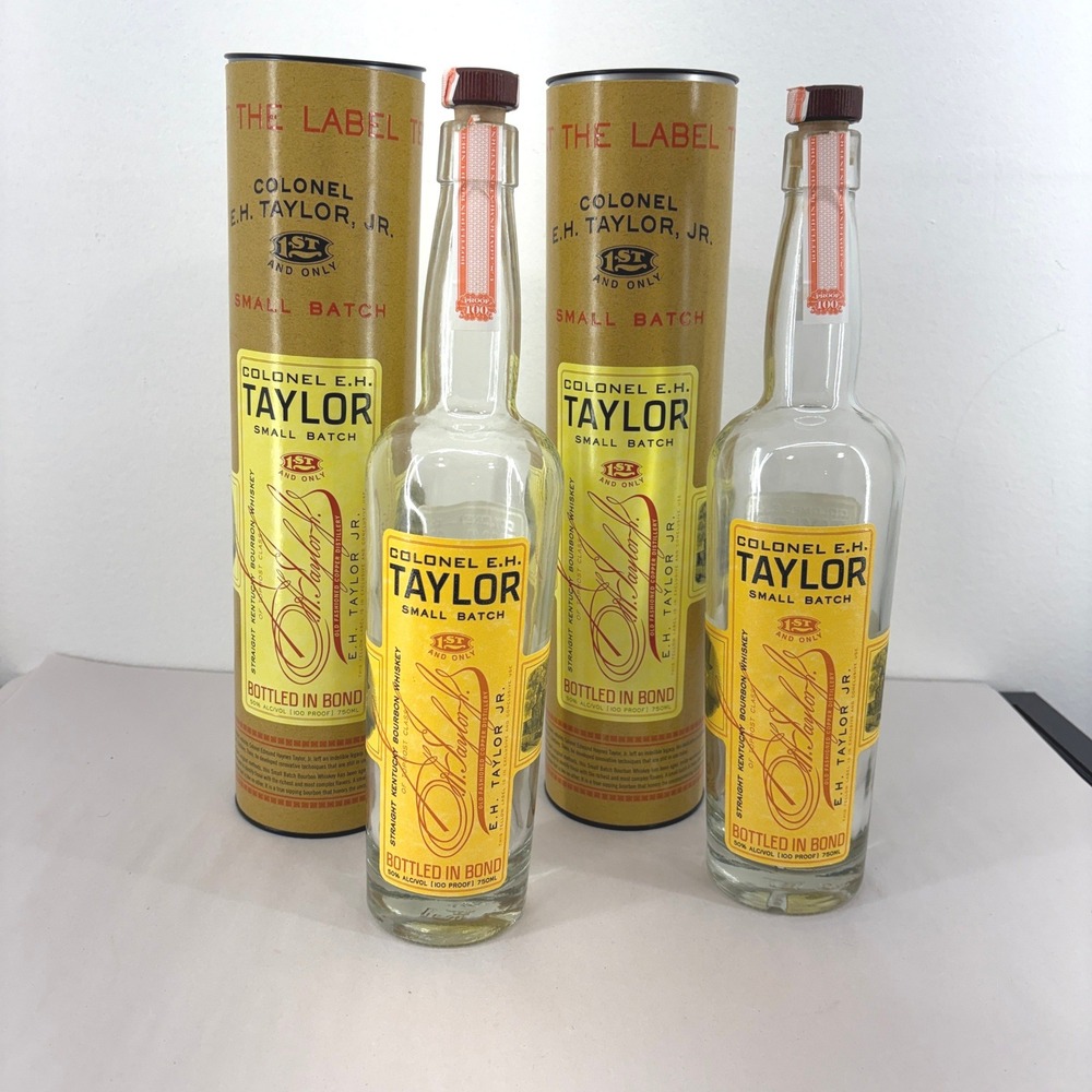 Colonel E.H. Taylor Jr Small Batch Empty Bourbon Bottles with Tube Box Lot of 2